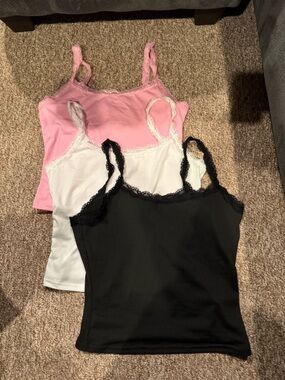 SHEIN Pink White Black Lace Trim Tank Tops - 3 Pack